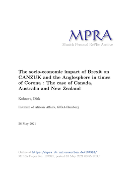 The Socio-Economic Impact of Brexit on CANZUK and the Anglosphere in Times of Corona : the Case of Canada, Australia and New Zealand