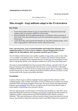 Shia Strength - Iraqi Militants Adapt to the US Drawdown