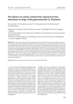 Prevalence of Canine Coronavirus and Parvovirus Infections in Dogs with Gastroenteritis in Thailand