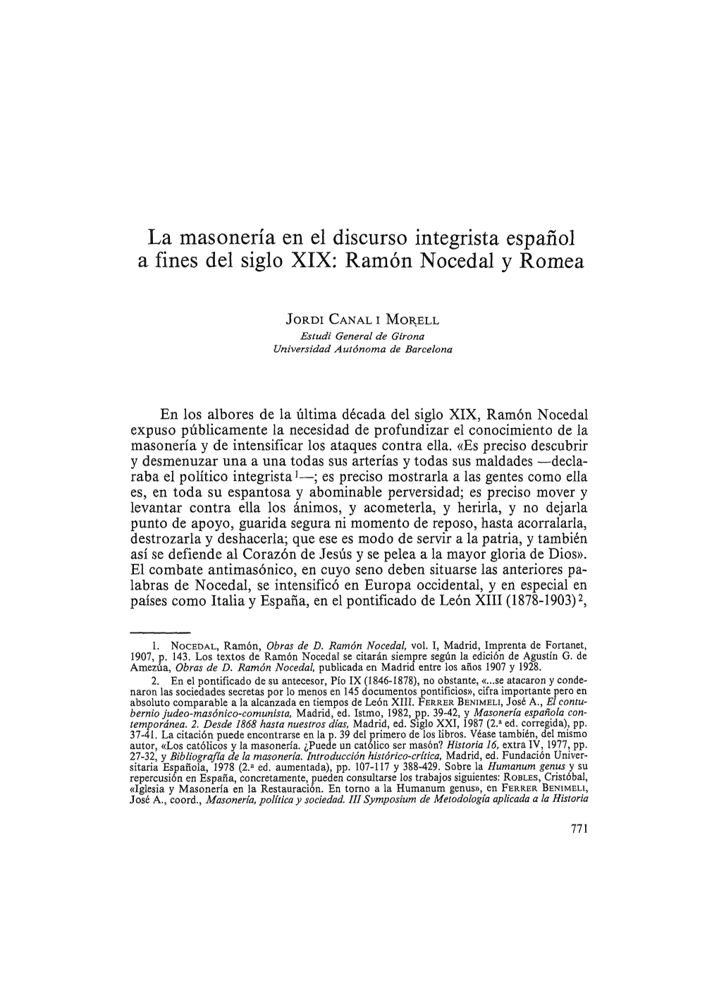 A Fines Del Siglo XIX: Ramón Nocedal Y Romea