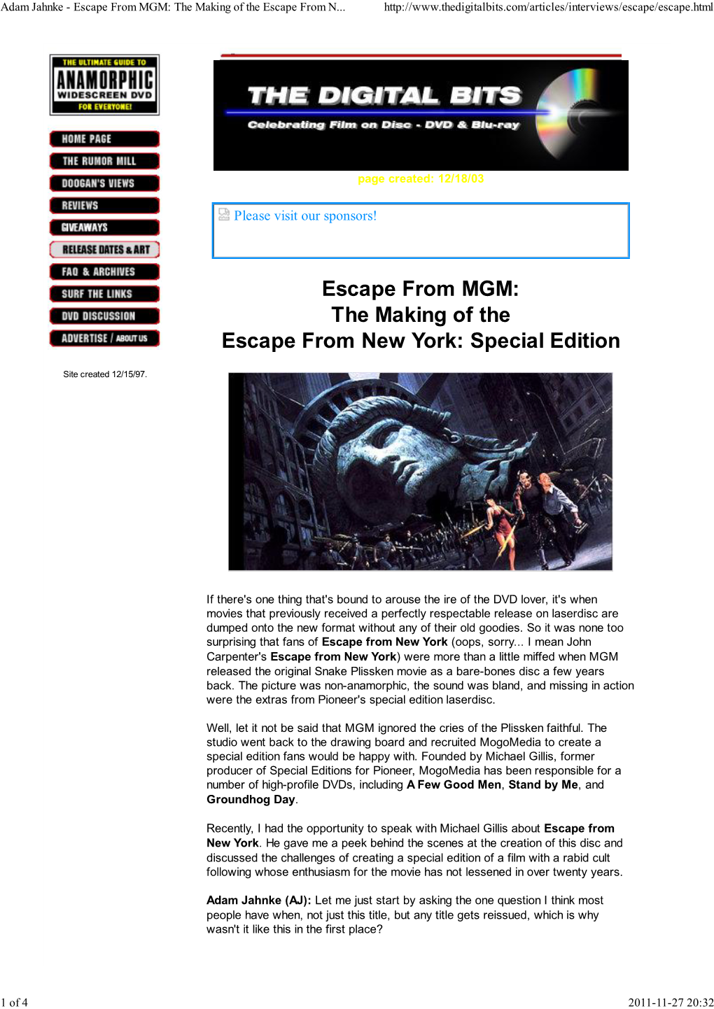 Escape from MGM: the Making of the Escape from N