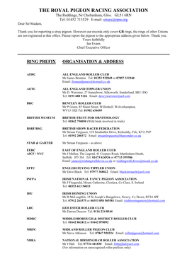 THE ROYAL PIGEON RACING ASSOCIATION the Reddings, Nr Cheltenham, Glos