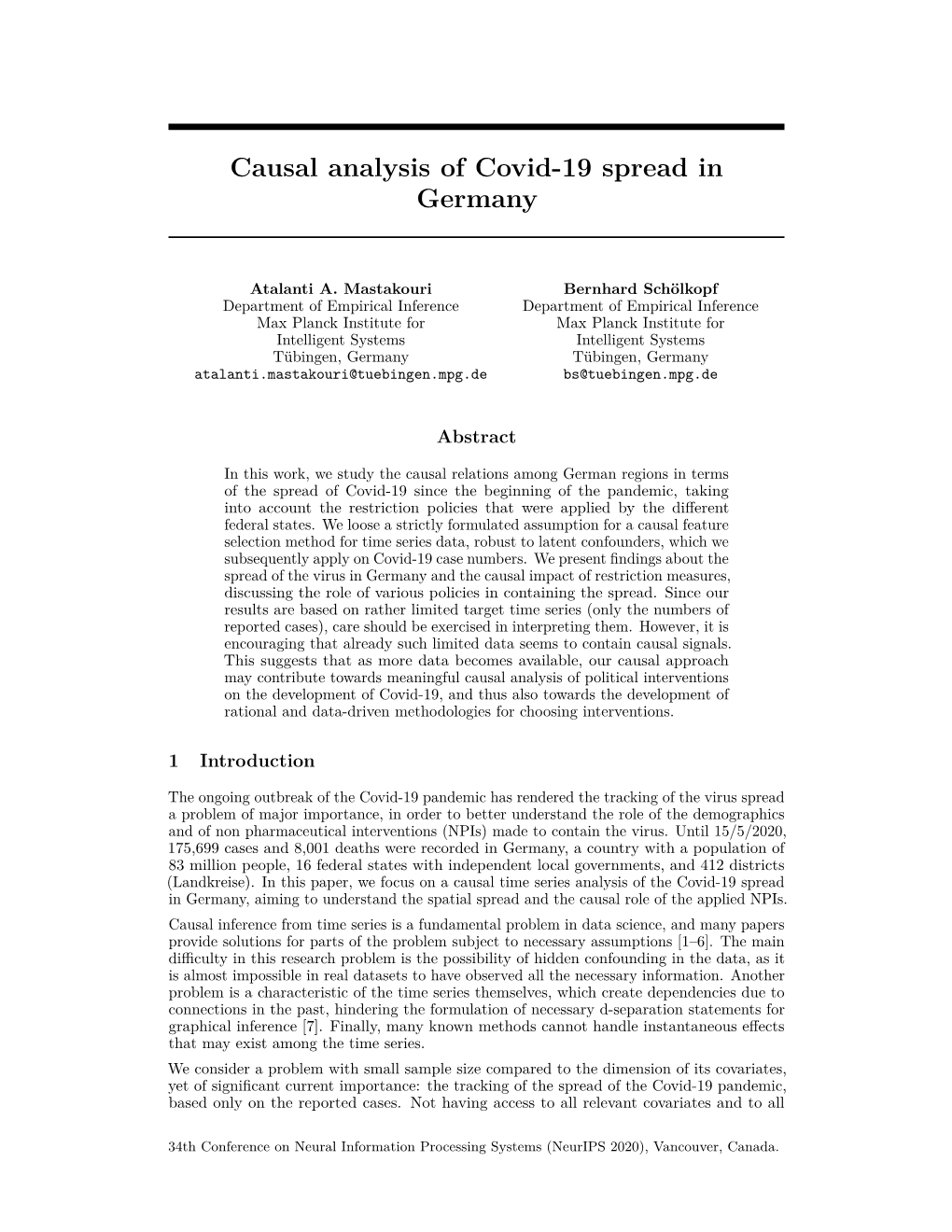 Causal Analysis of Covid-19 Spread in Germany