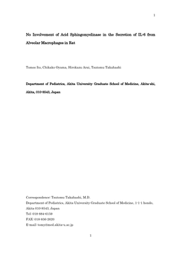 No Involvement of Acid Sphingomyelinase in the Secretion of IL-6 From