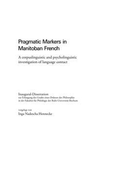 Pragmatic Markers in Manitoban French