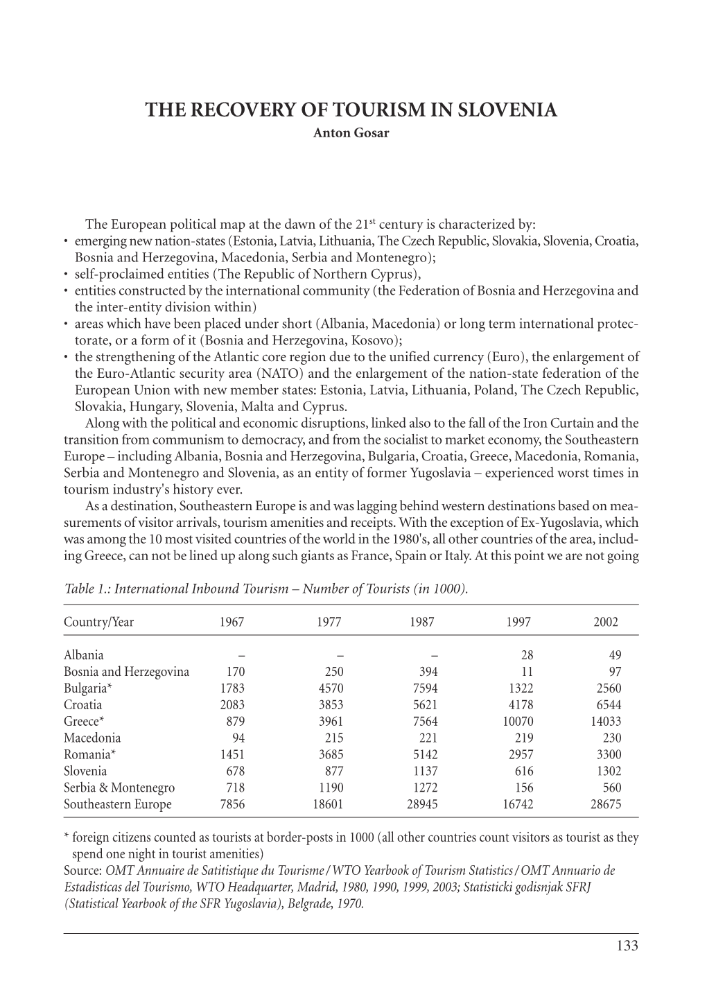 THE RECOVERY of TOURISM in SLOVENIA Anton Gosar