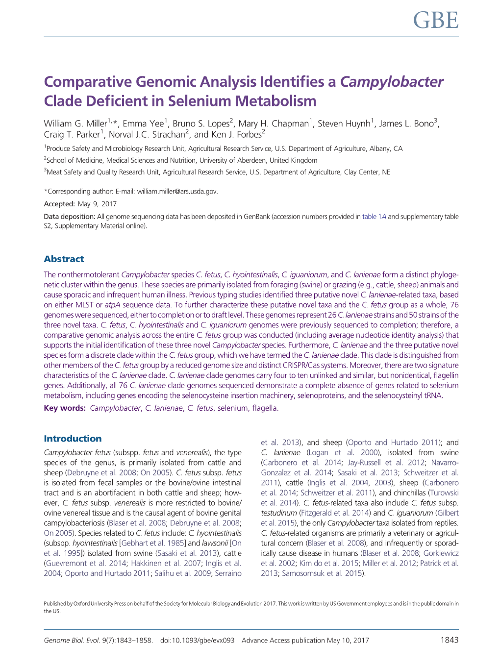 Comparative Genomic Analysis Identifies a Campylobacter Clade Deficient in Selenium Metabolism