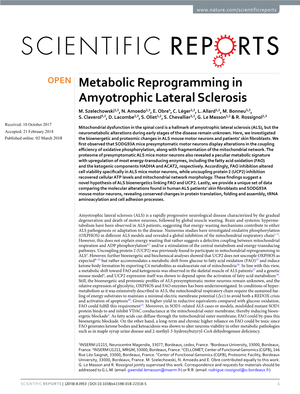 Metabolic Reprogramming in Amyotrophic Lateral Sclerosis M