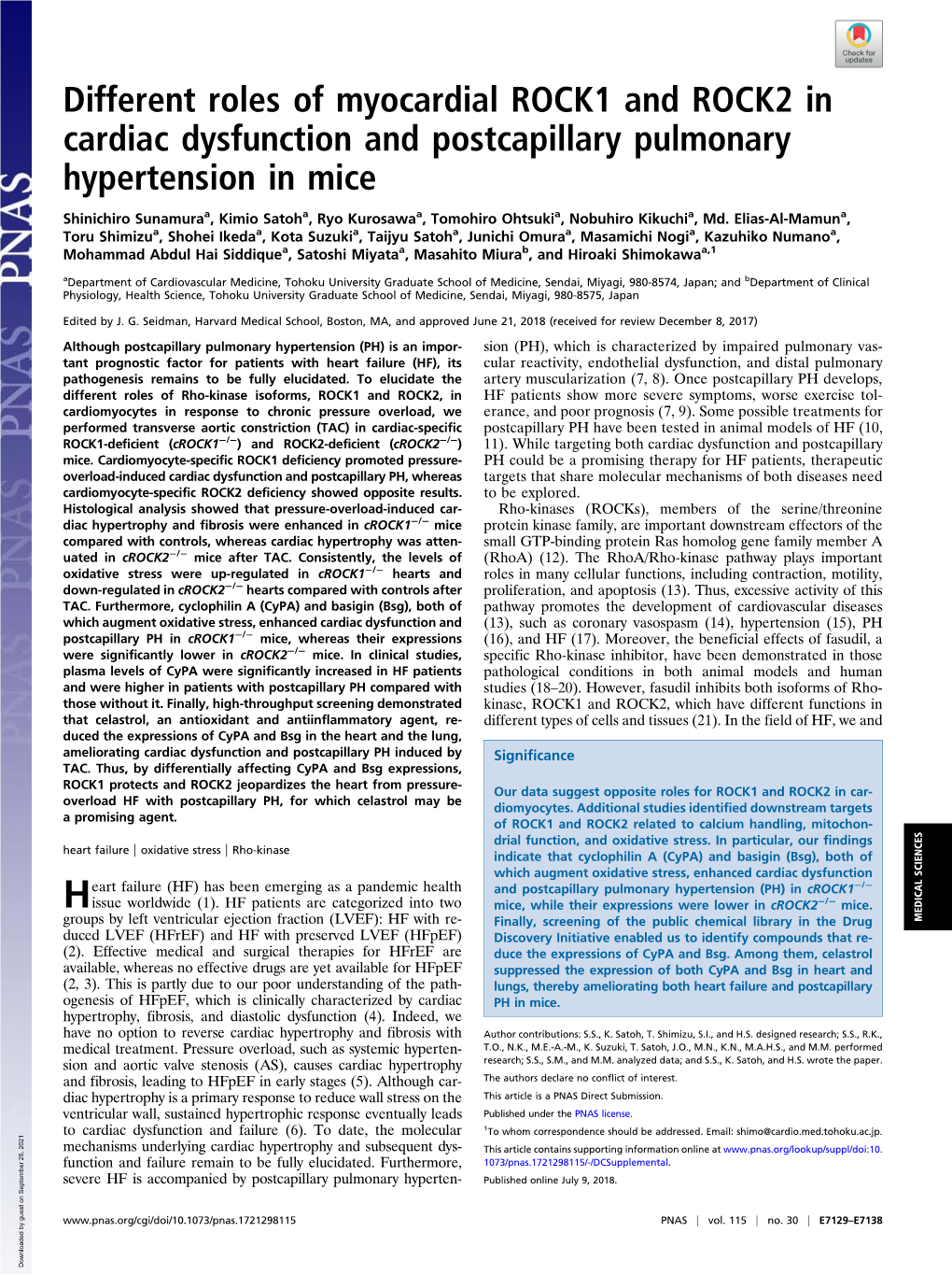 Different Roles of Myocardial ROCK1 and ROCK2 in Cardiac Dysfunction and Postcapillary Pulmonary Hypertension in Mice