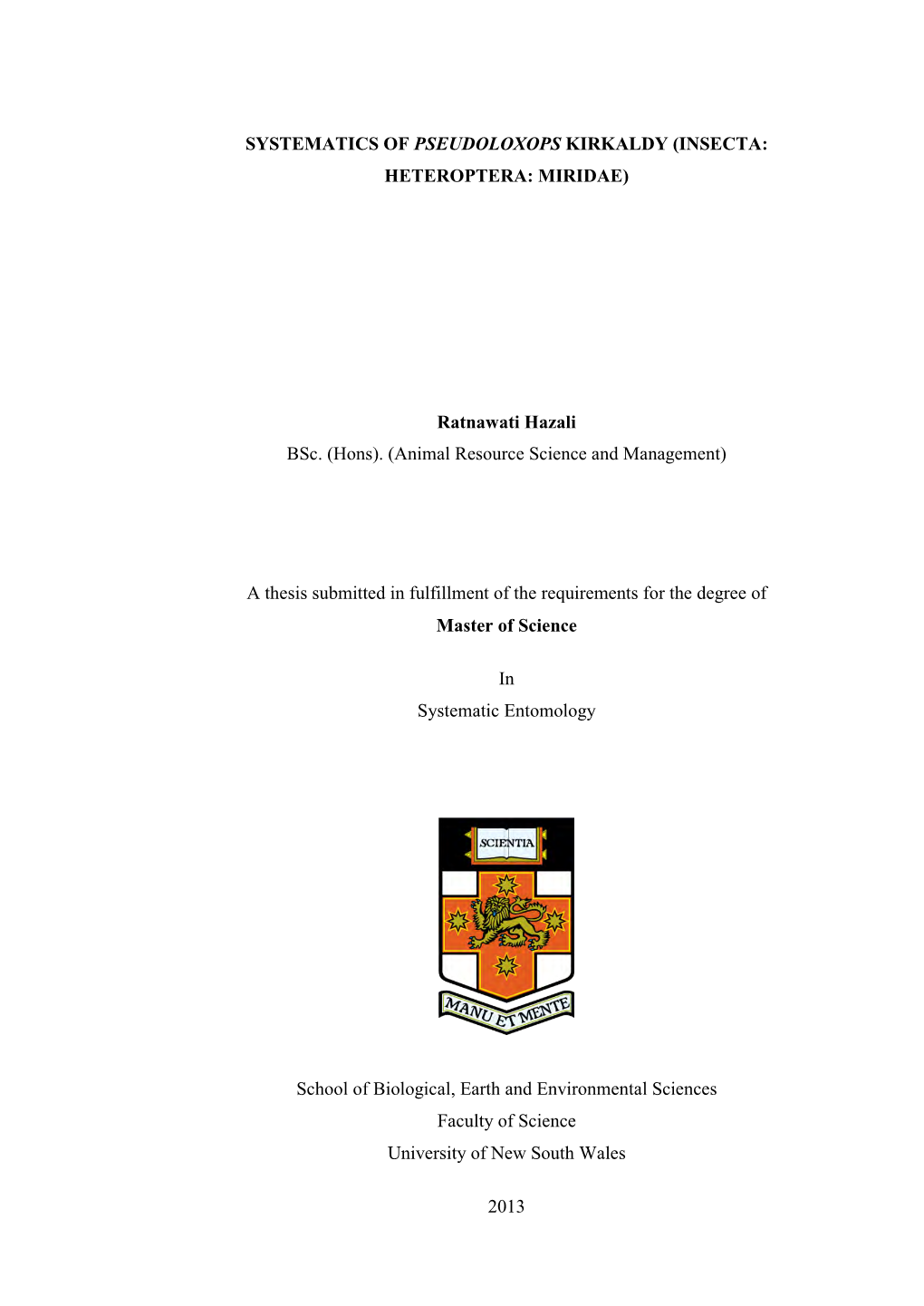 Systematics of Pseudoloxops Kirkaldy (Insecta: Heteroptera: Miridae)