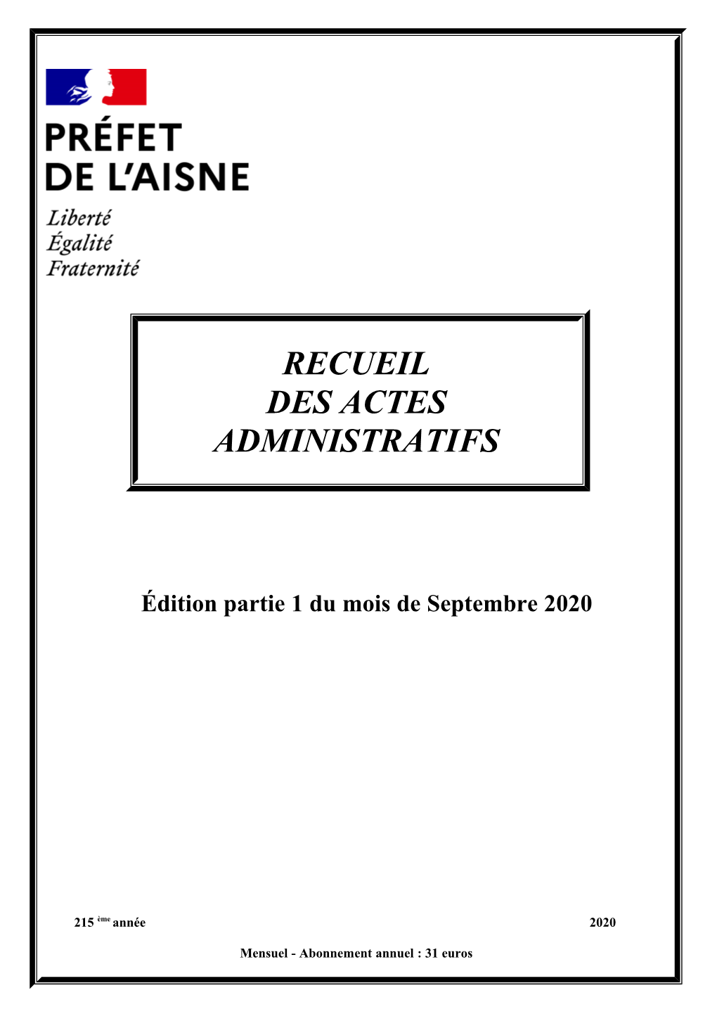 Recueil Des Actes Administratifs 2013 Septembre 1 Sommaire.Odt 1