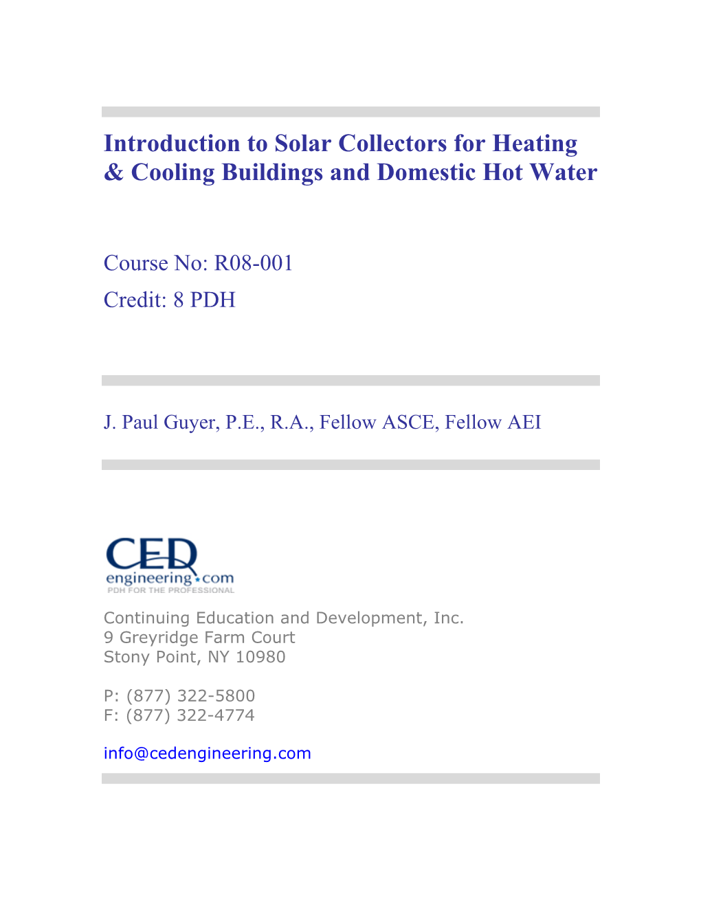 Introduction to Solar Collectors for Heating & Cooling Buildings And