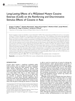 Long-Lasting Effects of a Pegylated Mutant Cocaine Esterase (Coce) on the Reinforcing and Discriminative Stimulus Effects of Cocaine in Rats