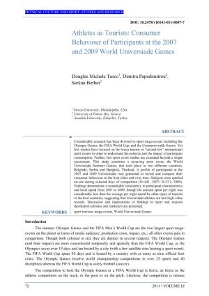 Athletes As Tourists: Consumer Behaviour of Participants at the 2007 and 2009 World Universiade Games