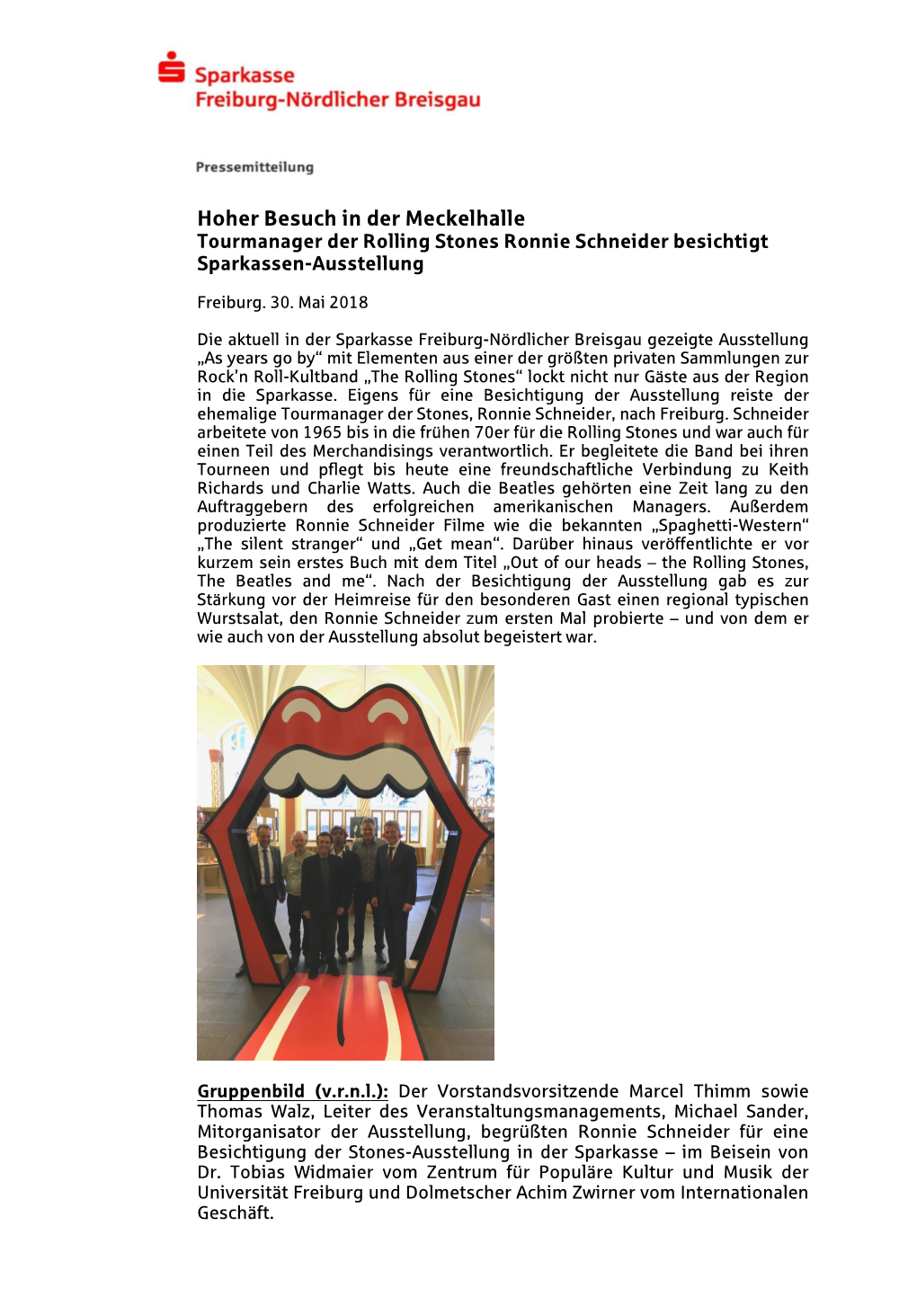 Hoher Besuch in Der Meckelhalle Tourmanager Der Rolling Stones Ronnie Schneider Besichtigt Sparkassen-Ausstellung
