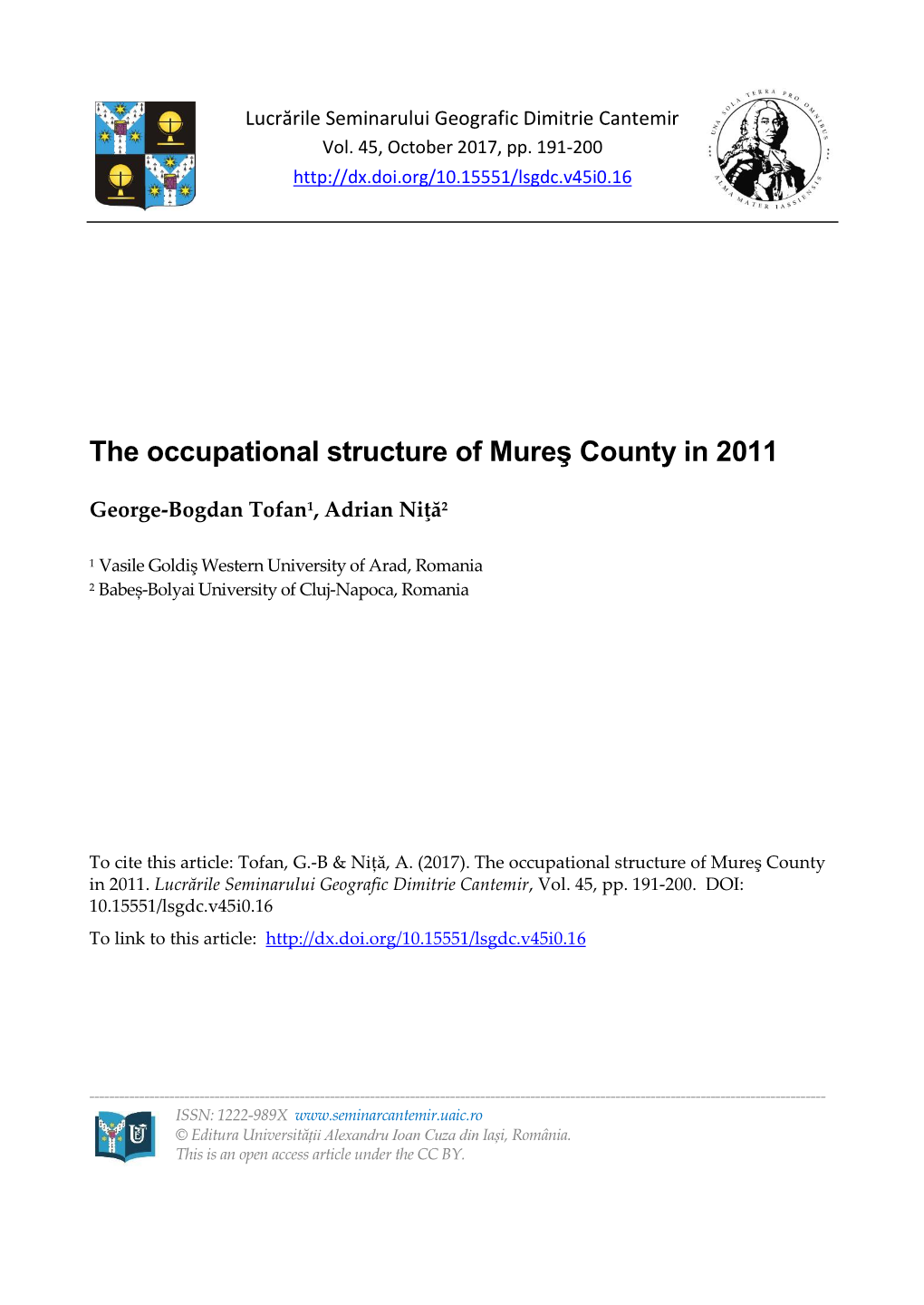 The Occupational Structure of Mureş County in 2011