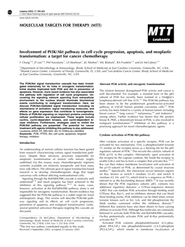 Involvement of PI3K/Akt Pathway in Cell Cycle Progression