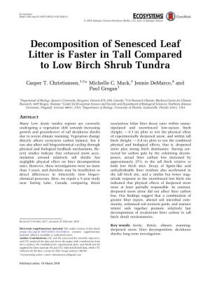 Decomposition of Senesced Leaf Litter Is Faster in Tall Compared to Low Birch Shrub Tundra