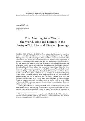The World, Time and Eternity in the Poetry of TS Eliot and Elizabeth