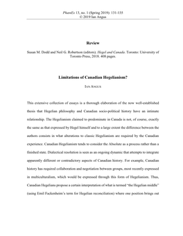 Review Limitations of Canadian Hegelianism?