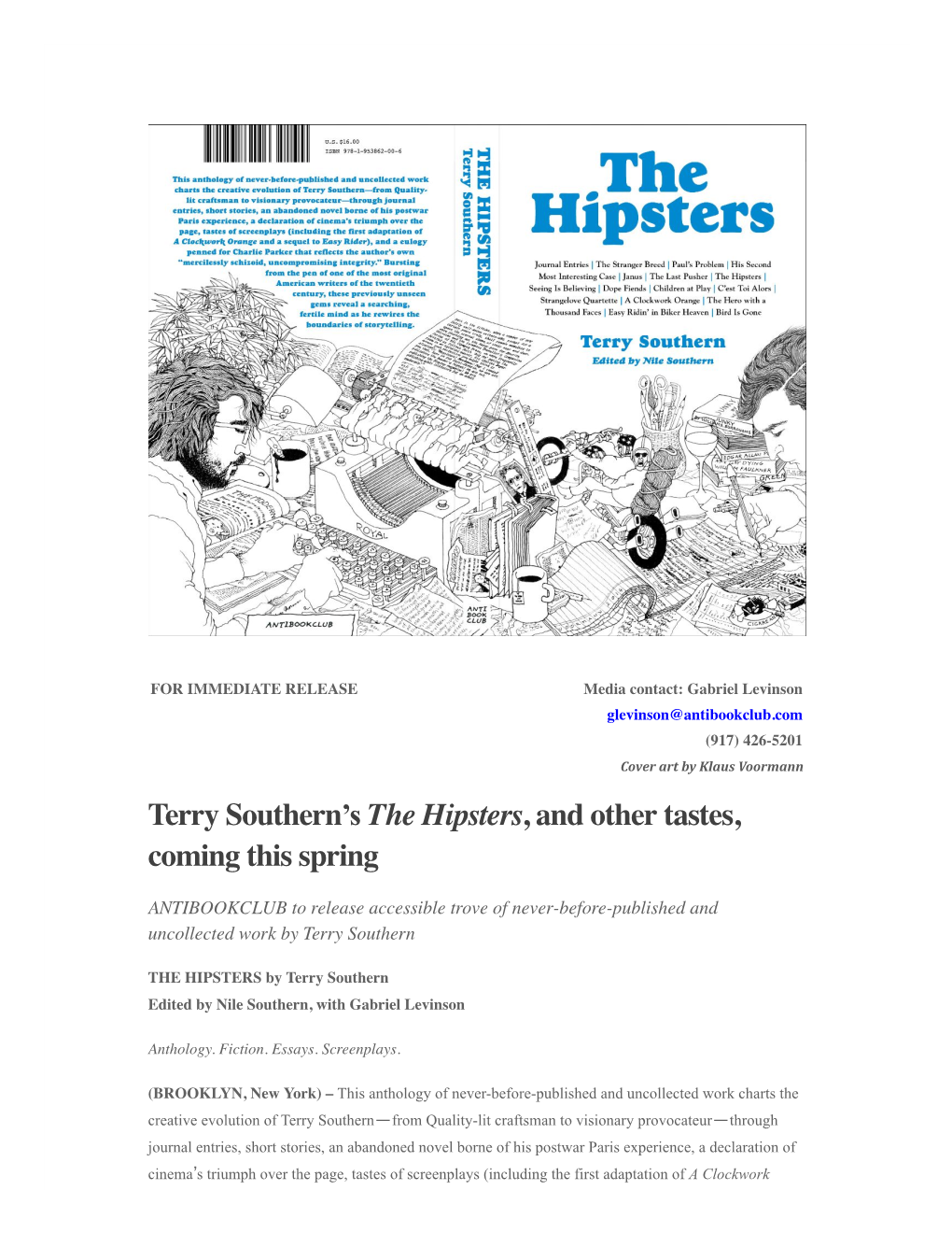 Terry Southern's the Hipsters, and Other Tastes, Coming This Spring