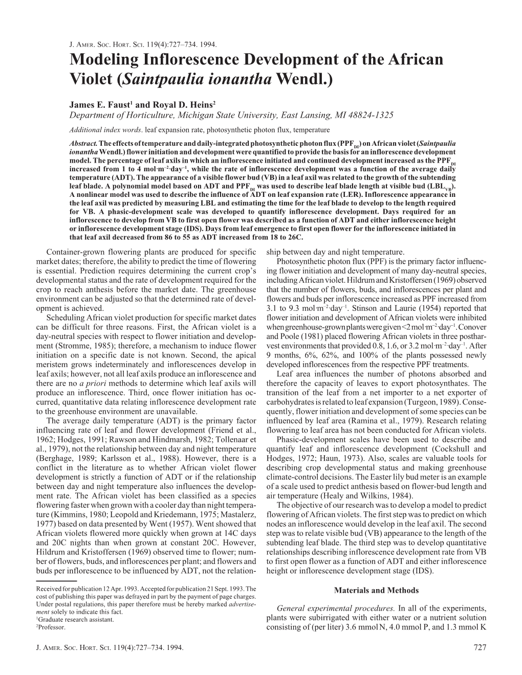 Modeling Inflorescence Development of the African Violet (Saintpaulia Ionantha Wendl.)