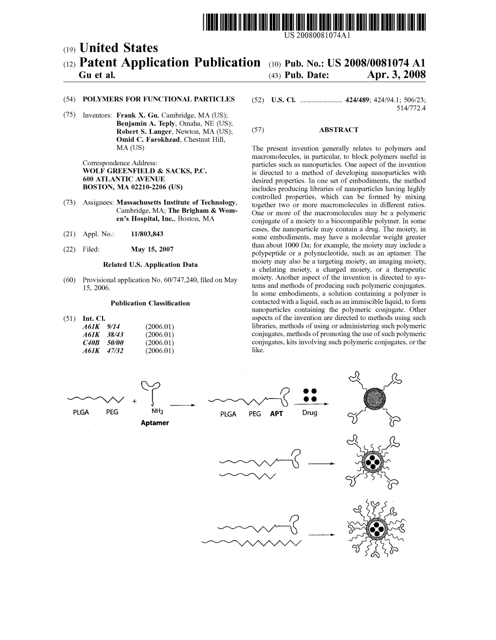 (12) Patent Application Publication (10) Pub. No.: US 2008/0081074 A1 Gu Et Al