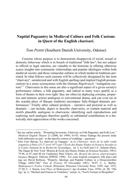 Nuptial Pageantry in Medieval Culture and Folk Custom: in Quest of the English Charivari