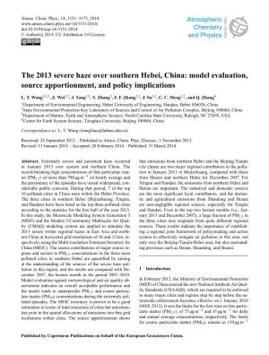The 2013 Severe Haze Over Southern Hebei, China: Model Evaluation, Source Apportionment, and Policy Implications