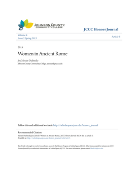 Women in Ancient Rome Joy Mosier-Dubinsky Johnson County Community College, Jmosierd@Jccc.Edu