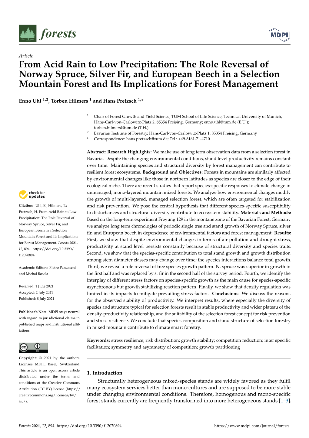 The Role Reversal of Norway Spruce, Silver Fir, and European Beech in a Selection Mountain Forest and Its Implications for Forest Management