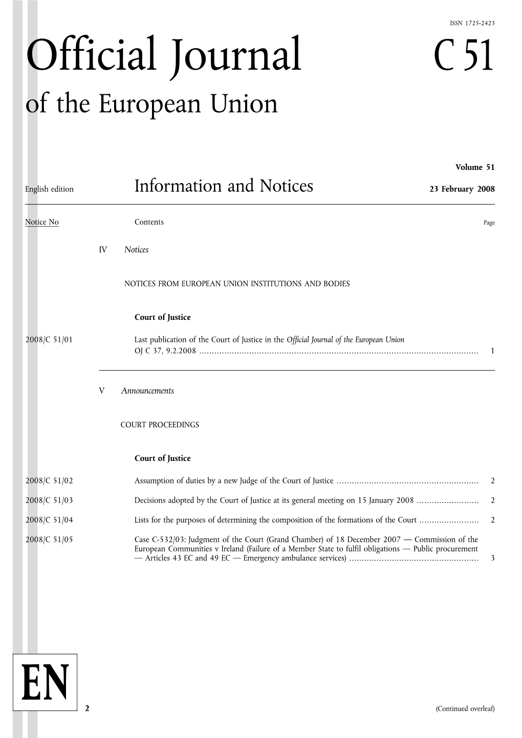 Official Journal C 51 of the European Union