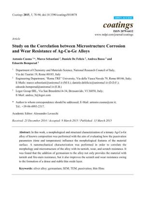 Study on the Correlation Between Microstructure Corrosion and Wear Resistance of Ag-Cu-Ge Alloys