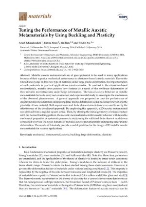 Tuning the Performance of Metallic Auxetic Metamaterials by Using Buckling and Plasticity