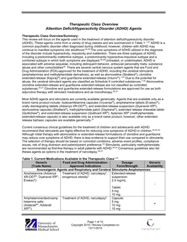 Therapeutic Class Overview Attention Deficit/Hyperactivity Disorder (ADHD) Agents