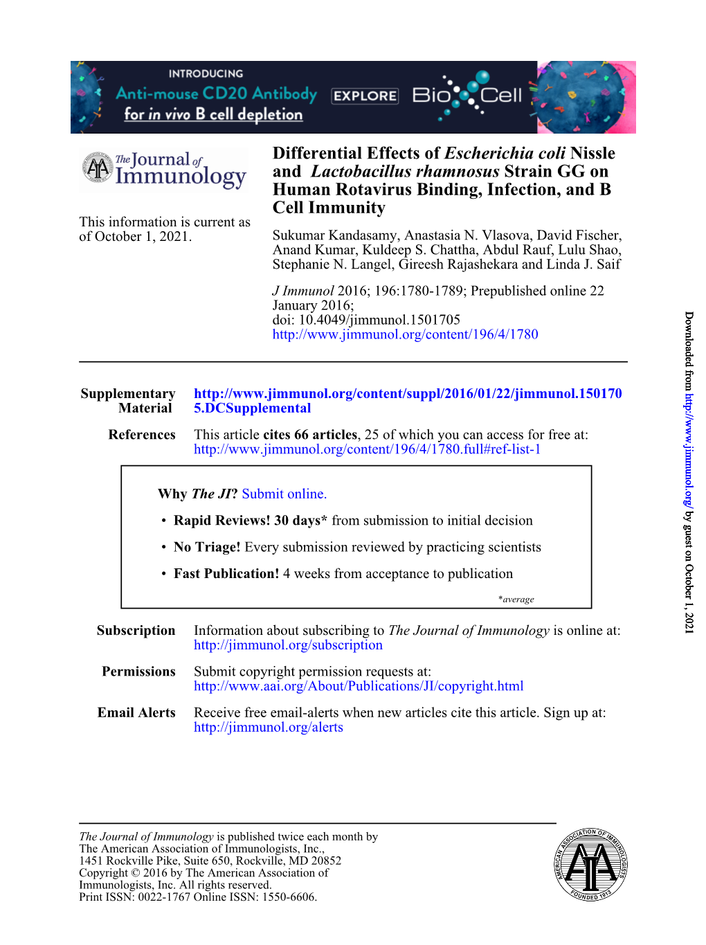 Differential Effects of Escherichia Coli Nissle and Lactobacillus Rhamnosus Strain GG on Human Rotavirus Binding, Infection