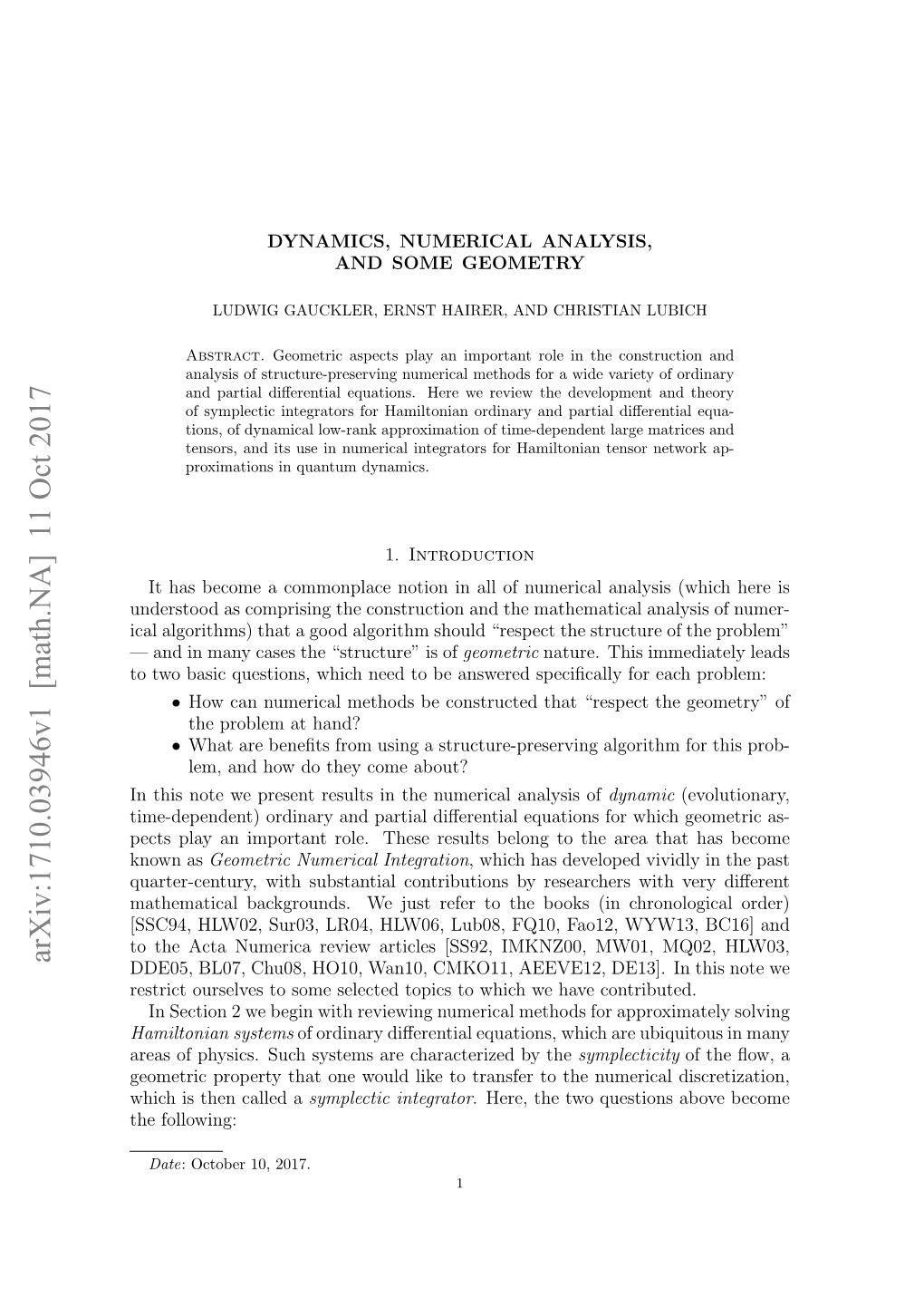 Arxiv:1710.03946V1 [Math.NA] 11 Oct 2017 DDE05, BL07, Chu08, HO10, Wan10, CMKO11, AEEVE12, DE13]