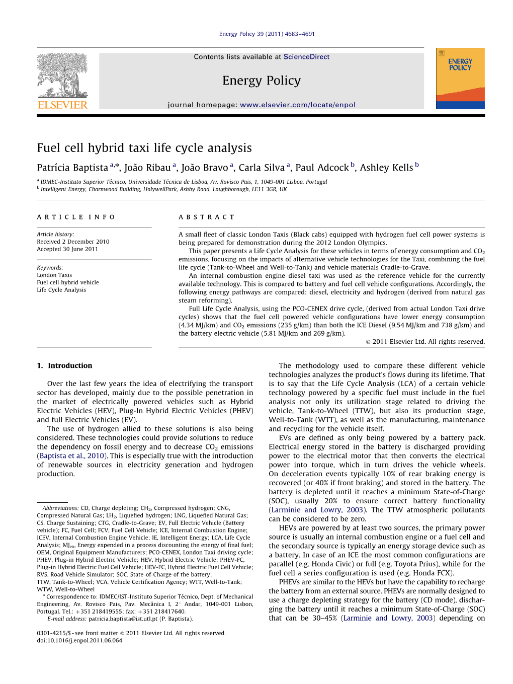 Fuel Cell Hybrid Taxi Life Cycle Analysis