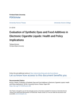 Evaluation of Synthetic Dyes and Food Additives in Electronic Cigarette Liquids: Health and Policy Implications