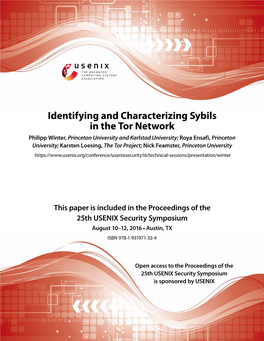 Identifying and Characterizing Sybils in the Tor Network