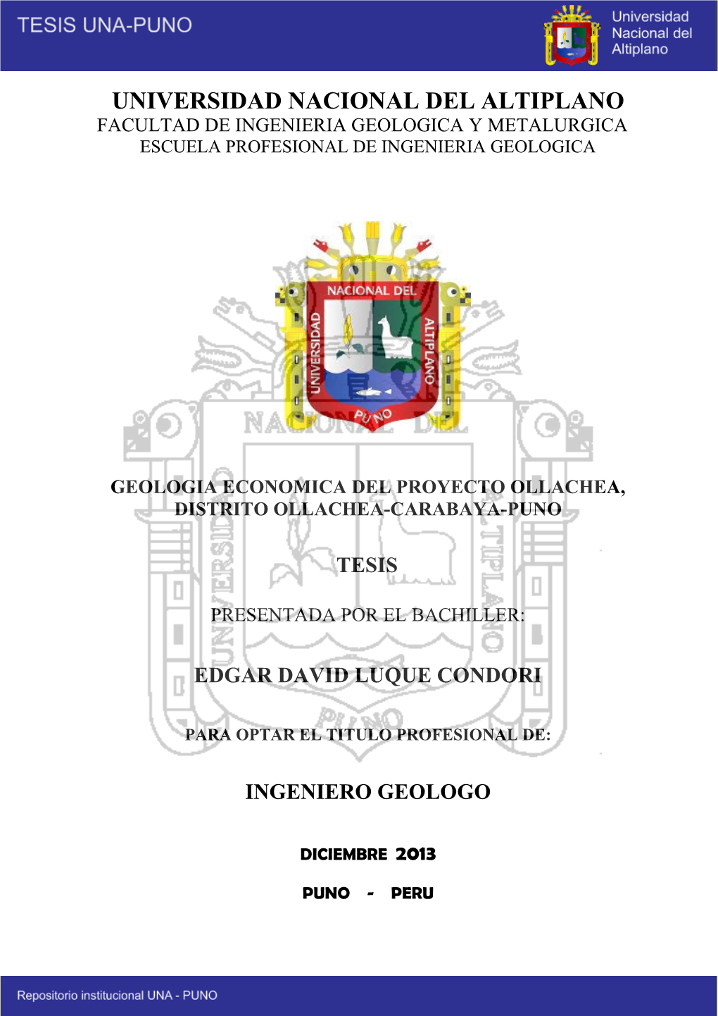 Universidad Nacional Del Altiplano Facultad De Ingenieria Geologica Y Metalurgica Escuela Profesional De Ingenieria Geologica