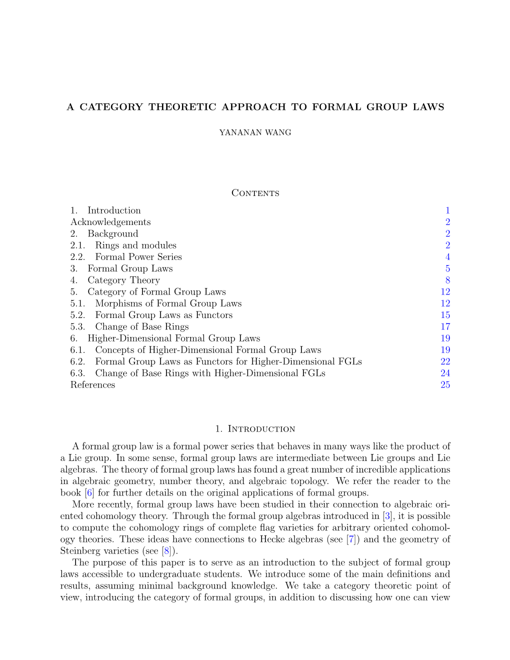 A Category Theoretic Approach to Formal Group Laws