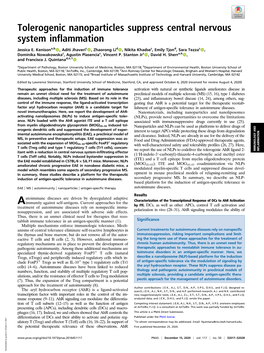 Tolerogenic Nanoparticles Suppress Central Nervous System Inflammation