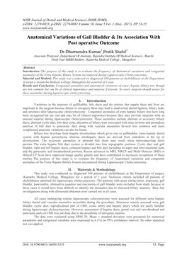 Anatomical Variations of Gall Bladder & Its Association with Post