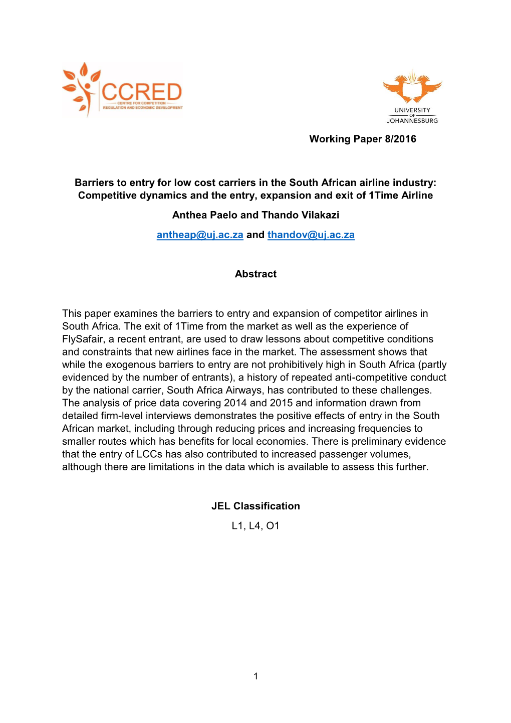 Barriers to Entry for Low Cost Carriers in the South African Airline Industry