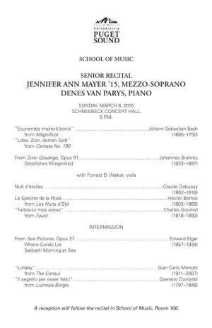 15, Mezzo-Soprano Denes Van Parys, Piano