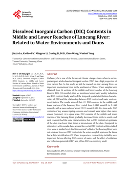 Dissolved Inorganic Carbon (DIC) Contents in Middle and Lower Reaches of Lancang River: Related to Water Environments and Dams
