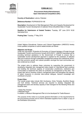 Procurement Notice/Advertisement Open International Competition (OIC)
