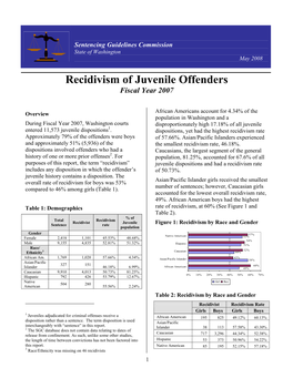Recidivism of Juvenile Offenders Fiscal Year 2007