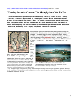 Weaving the Aztec Cosmos: the Metaphysics of the 5Th Era